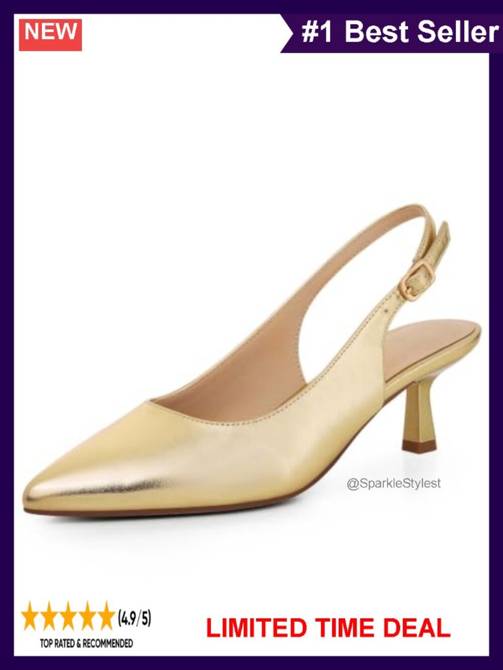 Faux Leather Kitten Heel Slingback Pumps Pointed Toe Work Wedding Shoes